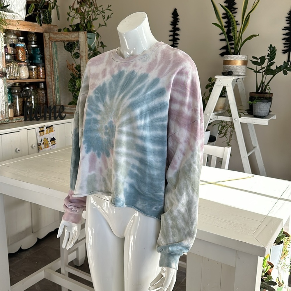 Dex med tie-dye, psychedelic sweatshirt crop top - Picture 2 of 9